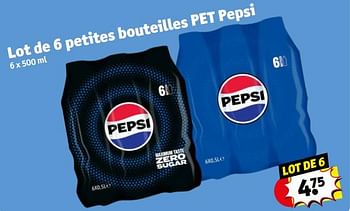 Promotions Lot de 6 petites bouteilles pet pepsi - Pepsi - Valide de 23/04/2024 à 28/04/2024 chez Kruidvat