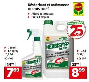 Promotions Désherbant et antimousse herbistop - Compo - Valide de 23/04/2024 à 05/05/2024 chez Mr. Bricolage