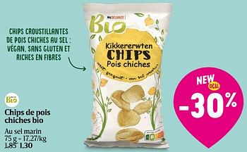 Promoties Chips de pois chiches bio - Huismerk - Delhaize - Geldig van 25/04/2024 tot 01/05/2024 bij Delhaize