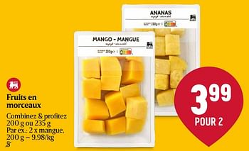 Promotions Fruits en morceaux mangue - Produit Maison - Delhaize - Valide de 25/04/2024 à 01/05/2024 chez Delhaize