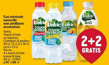 Promoties Eau minérale naturelle non pétillante aromatisée touch of fruit, lemon + lime - Volvic - Geldig van 25/04/2024 tot 01/05/2024 bij Delhaize