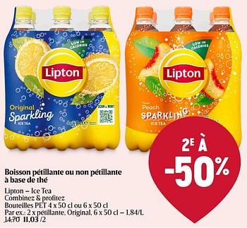 Promotions Lipton - ice tea pétillante, original - Lipton - Valide de 25/04/2024 à 01/05/2024 chez Delhaize