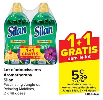 Promoties Lot d’adoucissants aromatherapy fascinating jungle silan - Silan - Geldig van 24/04/2024 tot 06/05/2024 bij Carrefour