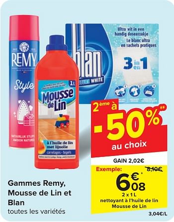 Promoties Nettoyant à l’huile de lin mousse de lin - Huismerk - Carrefour  - Geldig van 24/04/2024 tot 06/05/2024 bij Carrefour