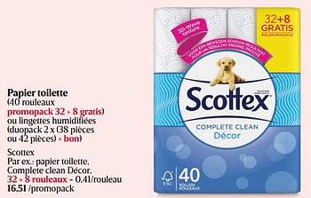 Promotions Papier toilette, complete clean décor - Scottex - Valide de 25/04/2024 à 01/05/2024 chez Delhaize