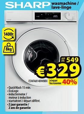 Promoties Sharp wasmachine - lave-linge esnfa814bwbbx - Sharp - Geldig van 24/04/2024 tot 01/05/2024 bij ElectroStock
