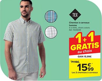 Promotions Chemise à carreaux homme - Tex - Valide de 24/04/2024 à 06/05/2024 chez Carrefour