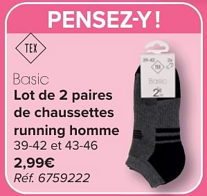 Promoties Lot de 2 paires de chaussettes running homme - Tex - Geldig van 24/04/2024 tot 06/05/2024 bij Carrefour