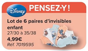 Promoties Lot de 6 paires d’invisibles enfant - Disney - Geldig van 24/04/2024 tot 06/05/2024 bij Carrefour
