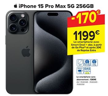 Promoties Apple iphone 15 pro max 5g 256gb - Apple - Geldig van 24/04/2024 tot 06/05/2024 bij Carrefour