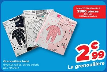 Promotions Grenouillère bébé - Produit maison - Carrefour  - Valide de 24/04/2024 à 06/05/2024 chez Carrefour