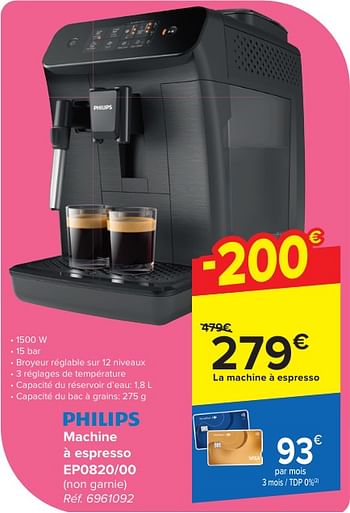 Promoties Philips machine à espresso ep0820-00 - Philips - Geldig van 24/04/2024 tot 06/05/2024 bij Carrefour