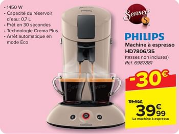 Promoties Philips machine à espresso hd7806-35 - Philips - Geldig van 24/04/2024 tot 06/05/2024 bij Carrefour