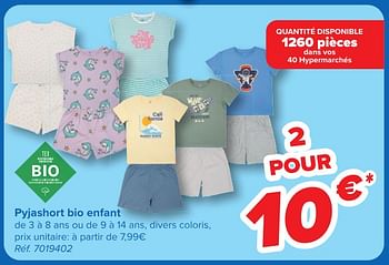 Promoties Pyjashort bio enfant - Tex - Geldig van 24/04/2024 tot 06/05/2024 bij Carrefour
