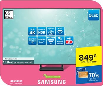 Promoties Samsung qled tv qe65q70c - Samsung - Geldig van 24/04/2024 tot 06/05/2024 bij Carrefour