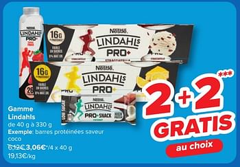 Promoties Barres protéinées saveur coco - Lindahls - Geldig van 24/04/2024 tot 06/05/2024 bij Carrefour