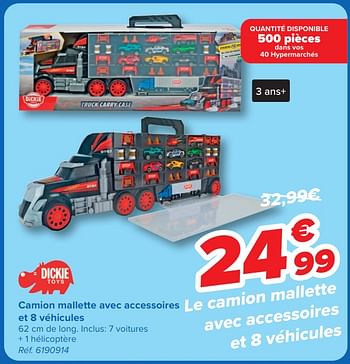 Promoties Camion mallette avec accessoires et 8 véhicules - Dickie - Geldig van 24/04/2024 tot 06/05/2024 bij Carrefour