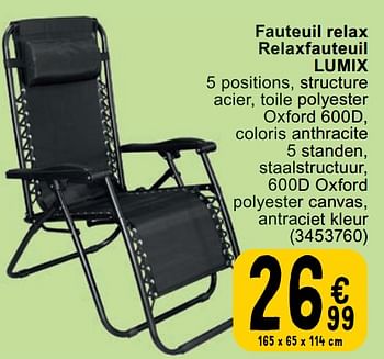 Promotions Fauteuil relax relaxfauteuil lumix - Produit maison - Cora - Valide de 23/04/2024 à 06/05/2024 chez Cora