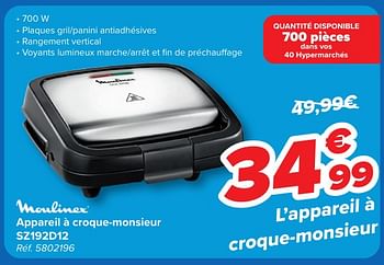 Promoties Moulinex appareil à croque-monsieur sz192d12 - Moulinex - Geldig van 24/04/2024 tot 06/05/2024 bij Carrefour