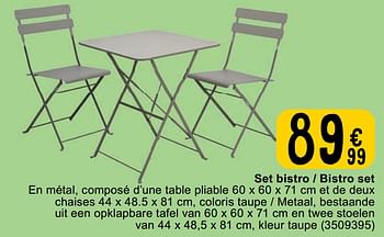 Promoties Set bistro - bistro set - Huismerk - Cora - Geldig van 23/04/2024 tot 06/05/2024 bij Cora