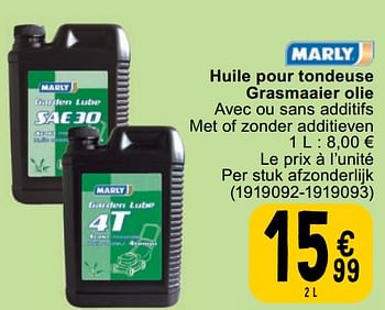 Promoties Huile pour tondeuse grasmaaier olie - Marly - Geldig van 23/04/2024 tot 06/05/2024 bij Cora