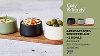 Promoties Aperoset bites serveerplank + 3 bowls - Cosy & Trendy - Geldig van 18/04/2024 tot 16/05/2024 bij Supra Bazar