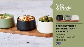 Promotions Aperoset bites serveerplank + 3 bowls - Cosy & Trendy - Valide de 18/04/2024 à 16/05/2024 chez Supra Bazar