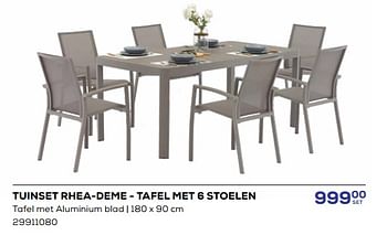 Promotions Tuinset rhea-deme - tafel met 6 stoelen - Produit maison - Supra Bazar - Valide de 18/04/2024 à 16/05/2024 chez Supra Bazar