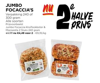 Promotions Jumbo focaccia knoflookboter + mozzarella - Produit Maison - Jumbo - Valide de 24/04/2024 à 30/04/2024 chez Jumbo