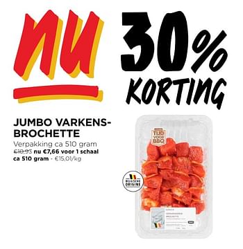 Promoties Jumbo varkensbrochette - Huismerk - Jumbo - Geldig van 24/04/2024 tot 30/04/2024 bij Jumbo
