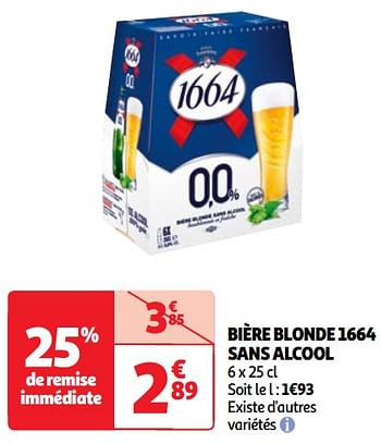 Promotions Bière blonde 1664 sans alcool - Kronenbourg - Valide de 23/04/2024 à 29/04/2024 chez Auchan Ronq