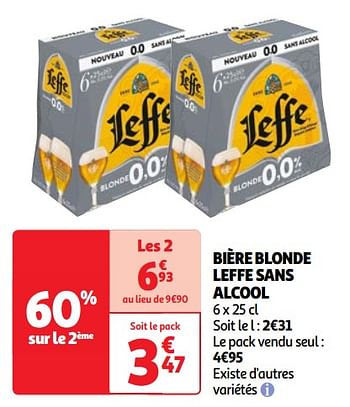 Promotions Bière blonde leffe sans alcool - Leffe - Valide de 23/04/2024 à 29/04/2024 chez Auchan Ronq