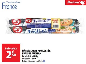 Promoties Pâte à tarte feuilletée épaisse auchan - Huismerk - Auchan - Geldig van 23/04/2024 tot 29/04/2024 bij Auchan