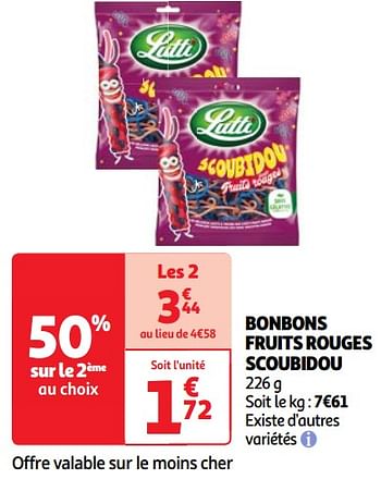 Promoties Bonbons fruits rouges scoubidou - Lutti - Geldig van 23/04/2024 tot 29/04/2024 bij Auchan