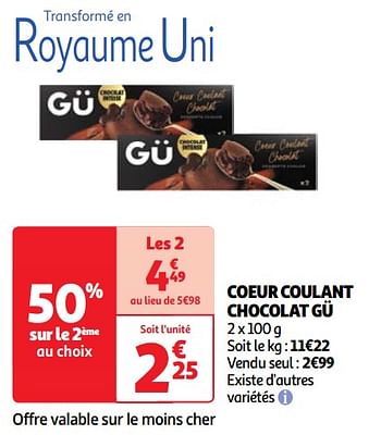 Promoties Coeur coulant chocolat gü - Gu - Geldig van 23/04/2024 tot 29/04/2024 bij Auchan