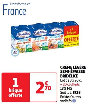 Promoties Crème légère semi-épaisse bridélice - Bridélice - Geldig van 23/04/2024 tot 29/04/2024 bij Auchan
