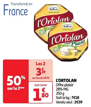 Promoties L`ortolan - Fromagerie Milleret - Geldig van 23/04/2024 tot 29/04/2024 bij Auchan