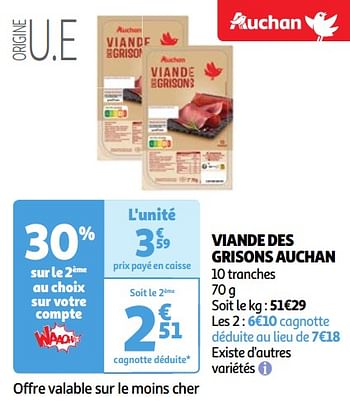 Promoties Viande des grisons auchan - Huismerk - Auchan - Geldig van 23/04/2024 tot 29/04/2024 bij Auchan