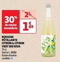 Boisson pétillante citron + citron vert bio kiva-Kiva