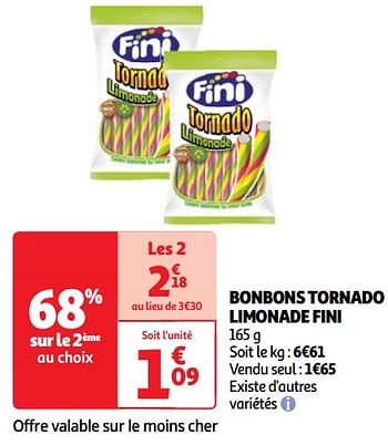 Promotions Bonbons tornado limonade fini - Fini  - Valide de 23/04/2024 à 29/04/2024 chez Auchan Ronq