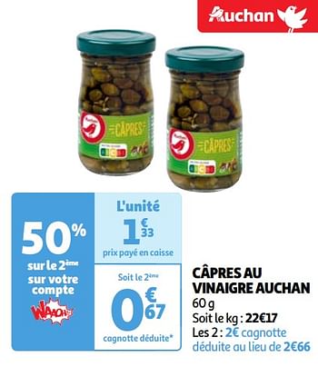 Promoties Câpres au vinaigre auchan - Huismerk - Auchan - Geldig van 23/04/2024 tot 29/04/2024 bij Auchan