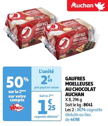 Promoties Gaufres moelleuses au chocolat auchan - Huismerk - Auchan - Geldig van 23/04/2024 tot 29/04/2024 bij Auchan