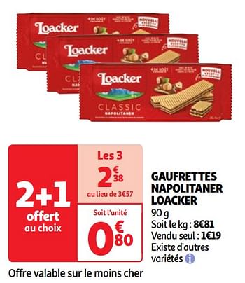 Promoties Gaufrettes napolitaner loacker - Loacker - Geldig van 23/04/2024 tot 29/04/2024 bij Auchan