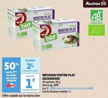 Promotions Infusion ventre plat auchan bio - Produit Maison - Auchan Ronq - Valide de 23/04/2024 à 29/04/2024 chez Auchan Ronq