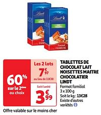 Tablettes de chocolat lait noisettes maitre chocolatier lindt-Lindt