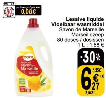 Promoties Lessive liquide vloeibaar wasmiddel - Huismerk - Cora - Geldig van 23/04/2024 tot 29/04/2024 bij Cora