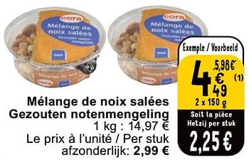 Promotions Mélange de noix salées gezouten notenmengeling - Produit maison - Cora - Valide de 23/04/2024 à 29/04/2024 chez Cora