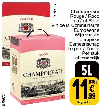 Promotions Champoreau - Vins rouges - Valide de 23/04/2024 à 29/04/2024 chez Cora
