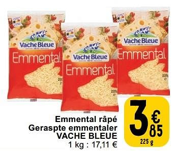 Promoties Emmental râpé geraspte emmentaler vache bleue - Vache bleue - Geldig van 23/04/2024 tot 29/04/2024 bij Cora