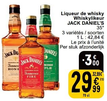 Promoties Liqueur de whisky whiskylikeur jack daniel’s - Jack Daniel's - Geldig van 23/04/2024 tot 29/04/2024 bij Cora